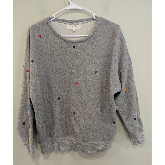 THE GREAT. Tops - The Great. Embroidered Heart Grey Sweatshirt Size Small